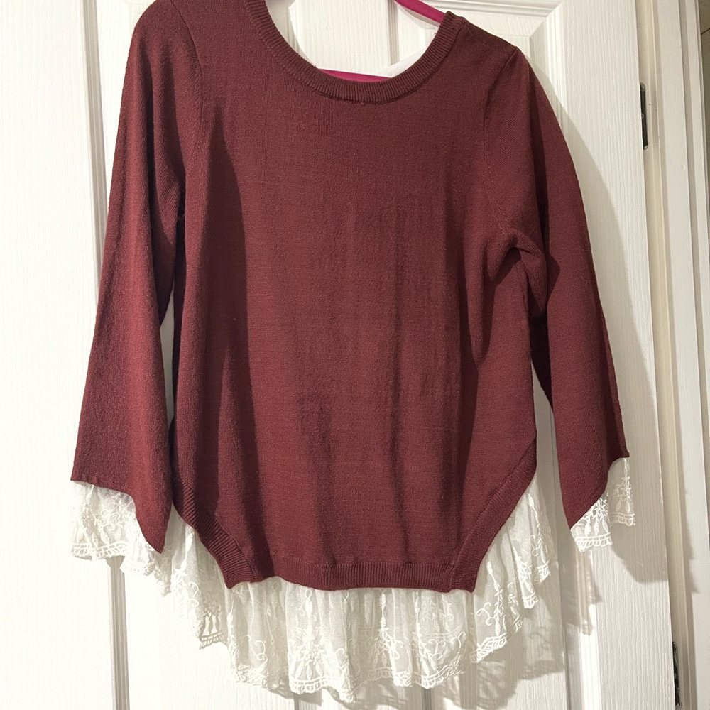 Burgundy blouse with lace
